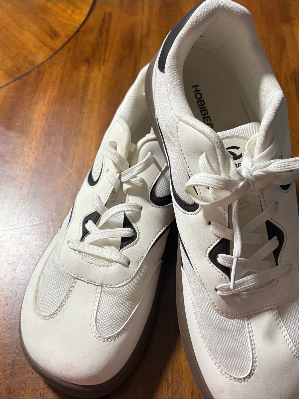 Hobibear Men's White Sneakers with Black Accents